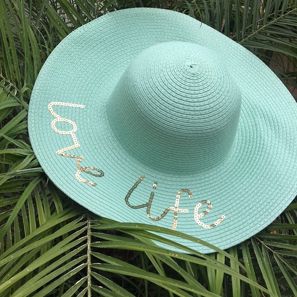 mint green floppy hat